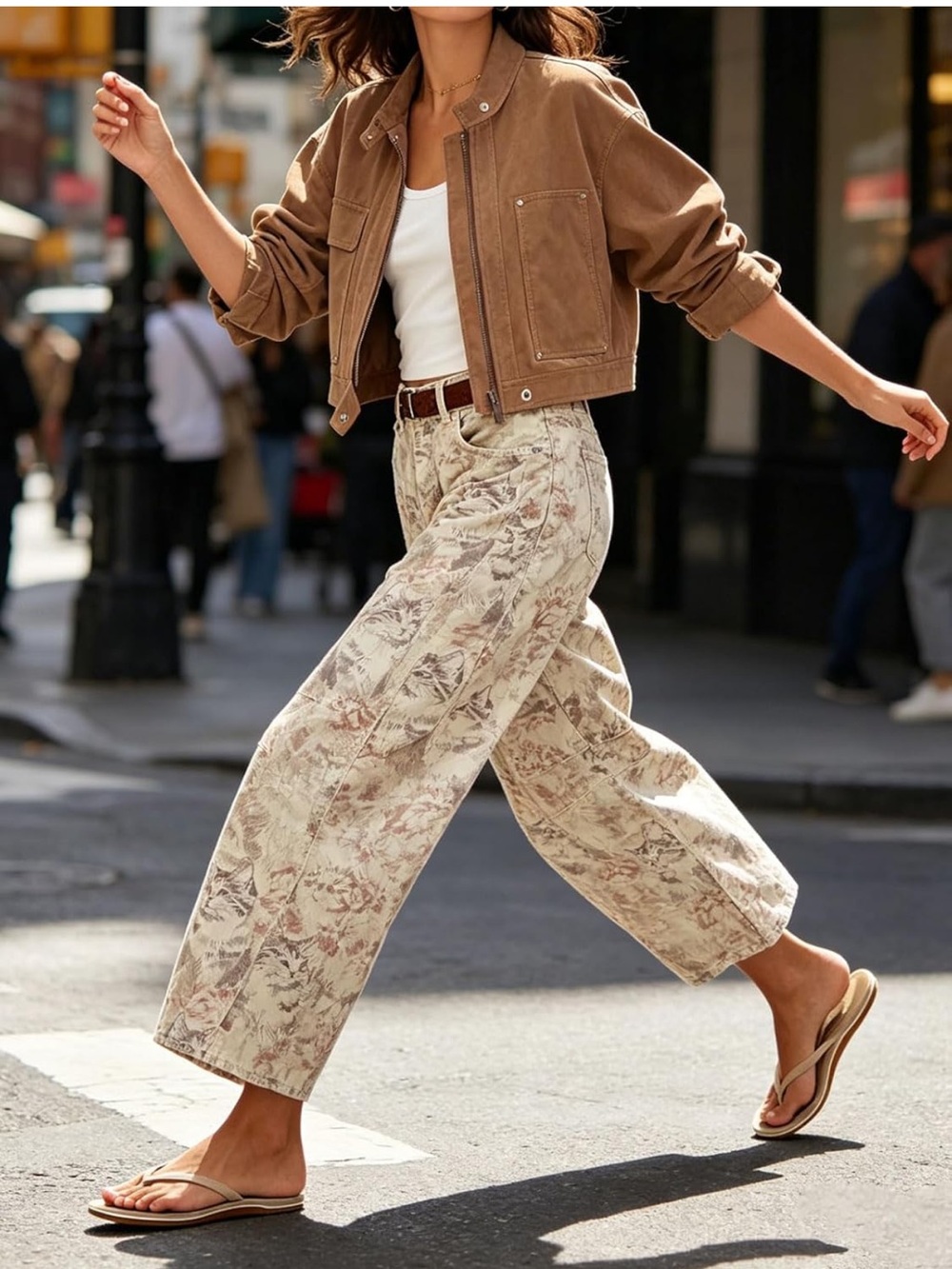 Free People We The Free Good Luck Barrel Jeans Cat Camo Print Cream sz 27 - Picture 15 of 16